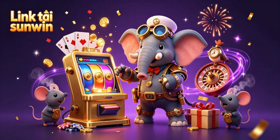 Spin and win with Link tải sunwin, showcasing an exciting steampunk casino scene packed with vibrant game elements.