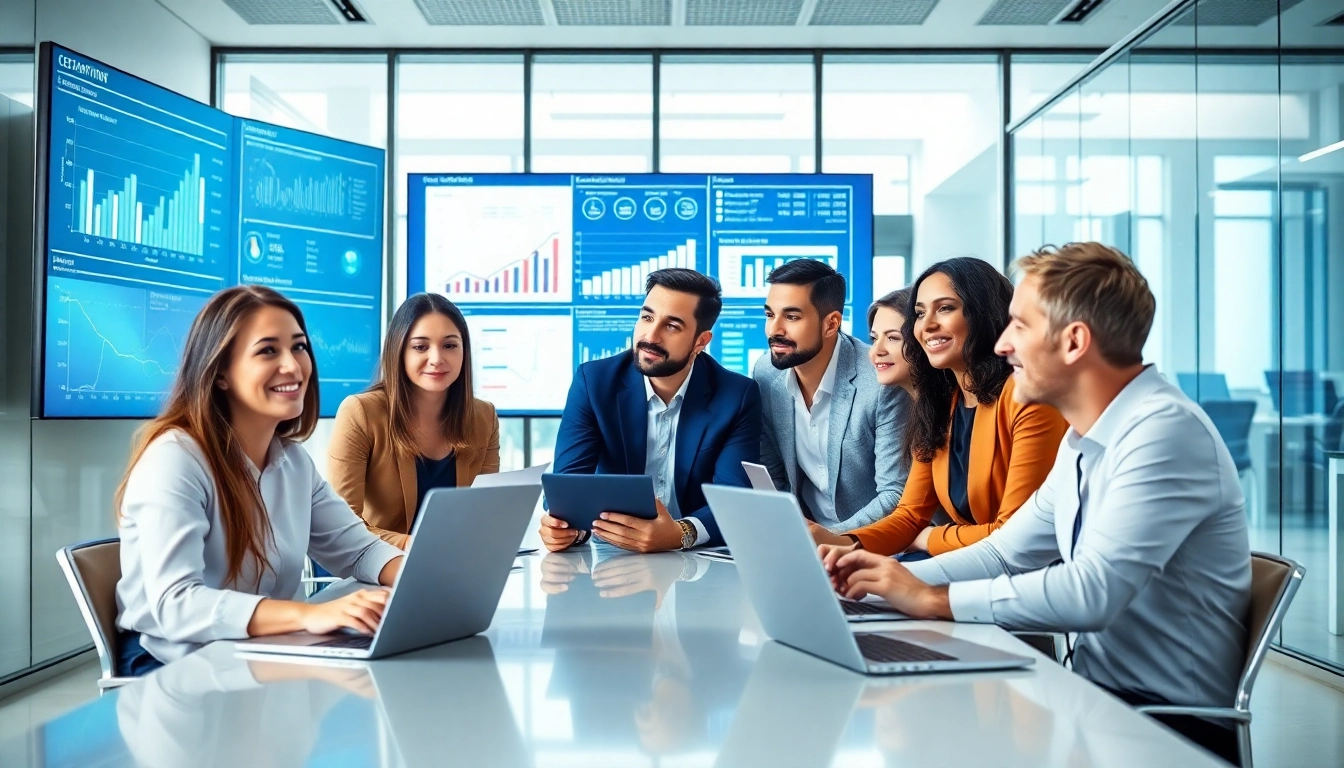 Engaged team analyzing b2b competitive intelligence data in a modern office setting.