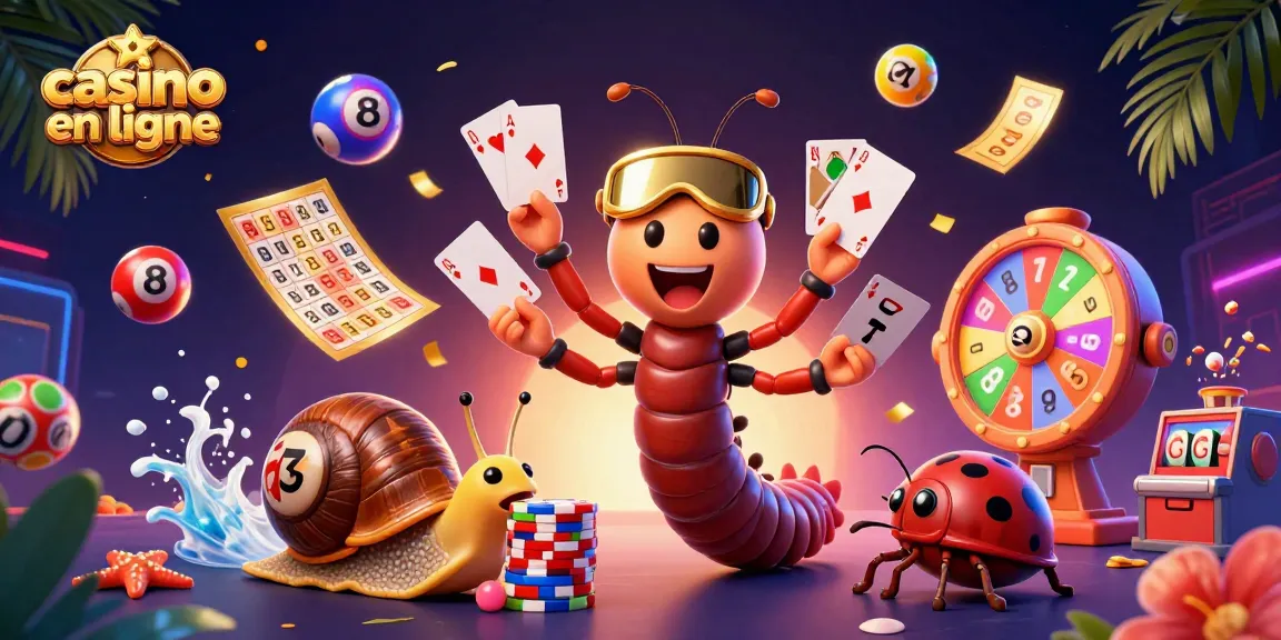 Gagnez avec casino en ligne en profitant d'une illustration dynamique de jeux de loterie et de cartes.