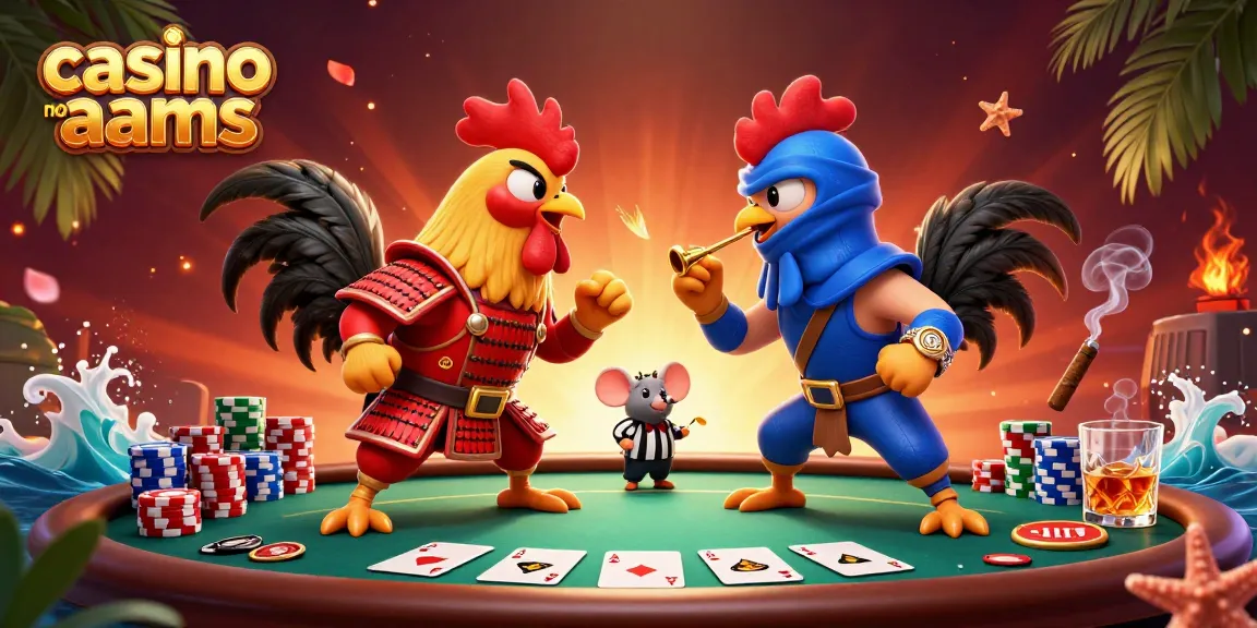 Gioca nei casino non AAMS con esultanza mentre galli combattono in un'illustrazione vivace.