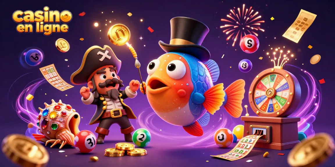 Jouez au casino en ligne avec une illustration 3D dynamique d'un poisson-lanterne et une crevette pirate.