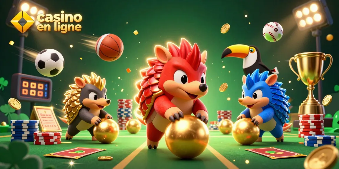 Les pangolins en compétition illustrent le casino en ligne avec des éléments de jeu dynamiques et des jetons de poker.