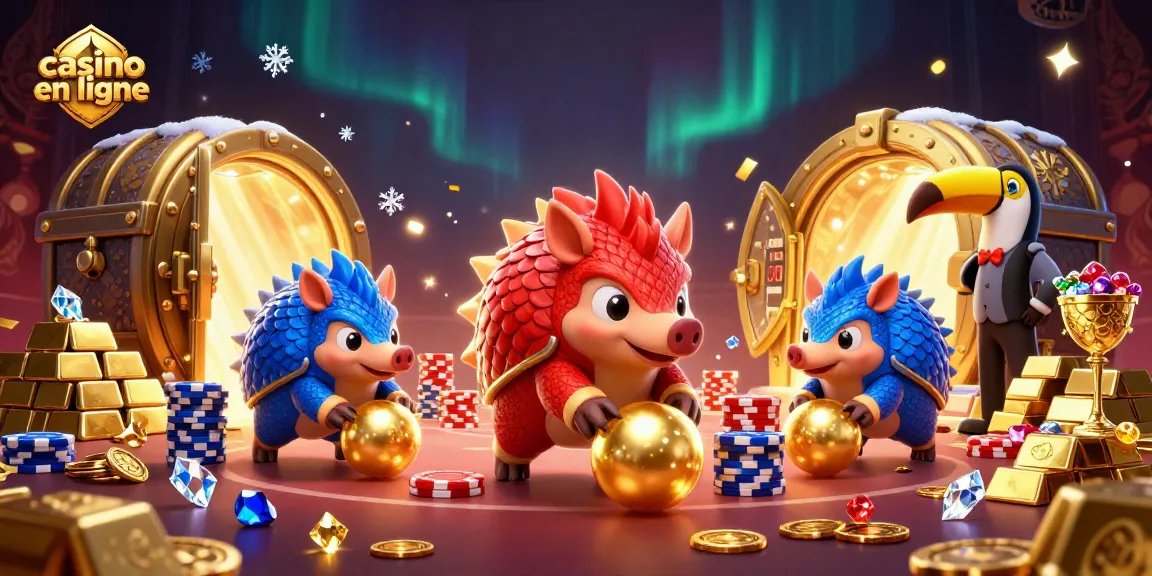 Jouer au casino en ligne avec des pangolins rivalisant dans un décor éclatant de richesses.