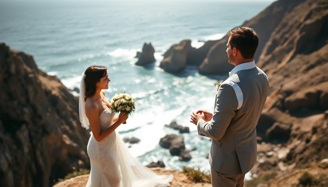 Stunning Big Sur wedding photography of a couple exchanging vows on a cliff above the ocean.