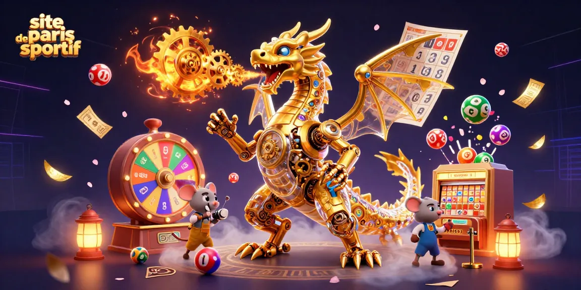 Pariez sur un site de paris sportif avec un dragon doré dynamique et des éléments de loterie animés.