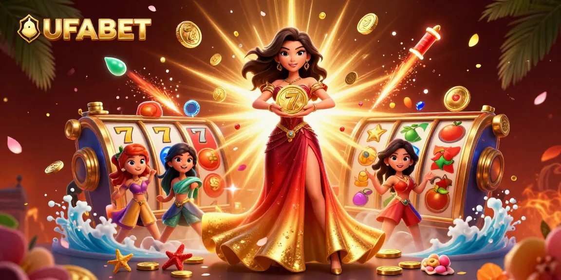 Experience winning jackpots at UFABET with vibrant slot reels and thrilling casino elements in an engaging online scene.