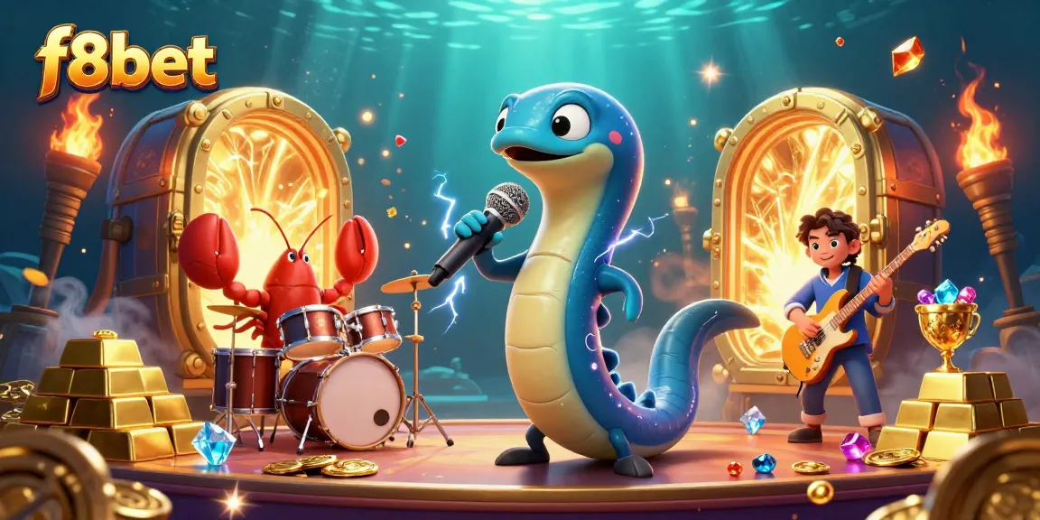 Experience exciting games at f8bet with a vibrant casino scene featuring dynamic underwater characters.