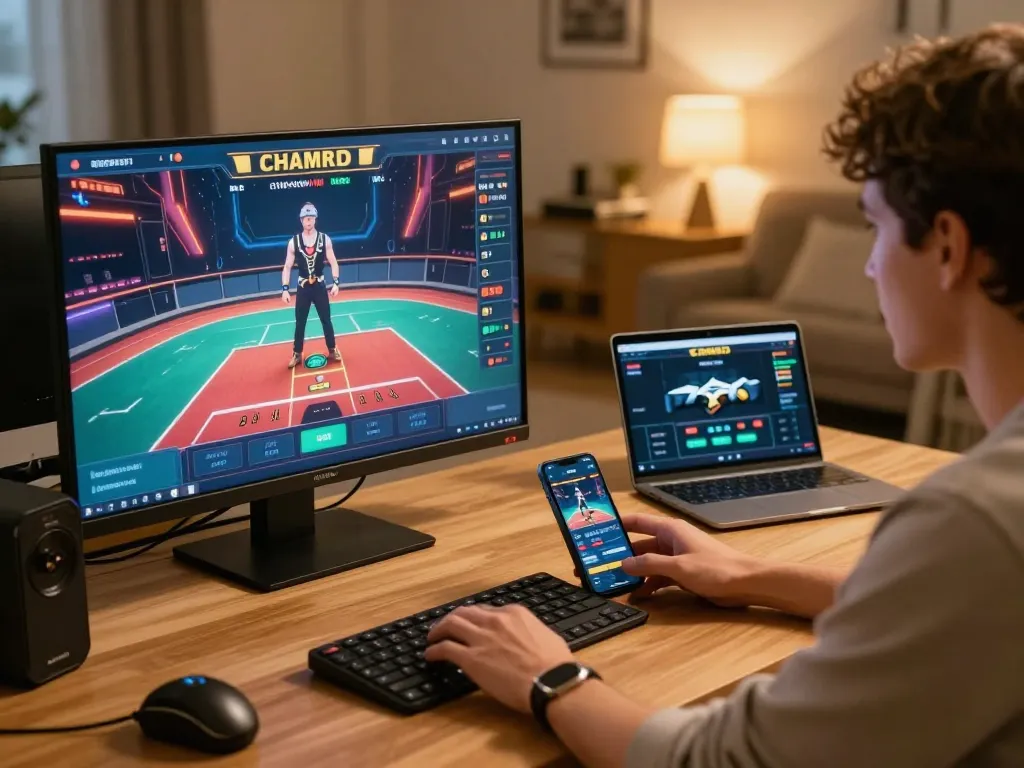 Player enjoying live dealer games on F168 app, showcasing modern gaming setup and relaxed atmosphere