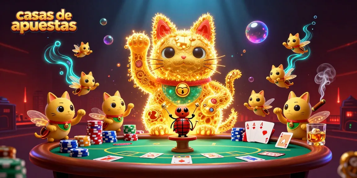 En casas de apuestas, un gato de la suerte escenifica emoción y ganancias en un entorno vibrante.