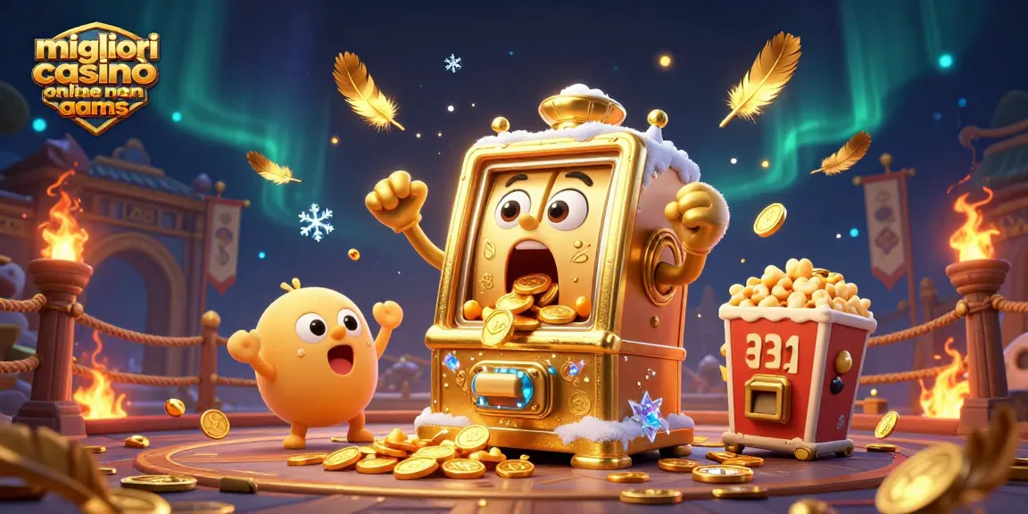 Slot machine d'oro che colpisce un jackpot nei migliori casinò online non AAMS con monetine che piovono.