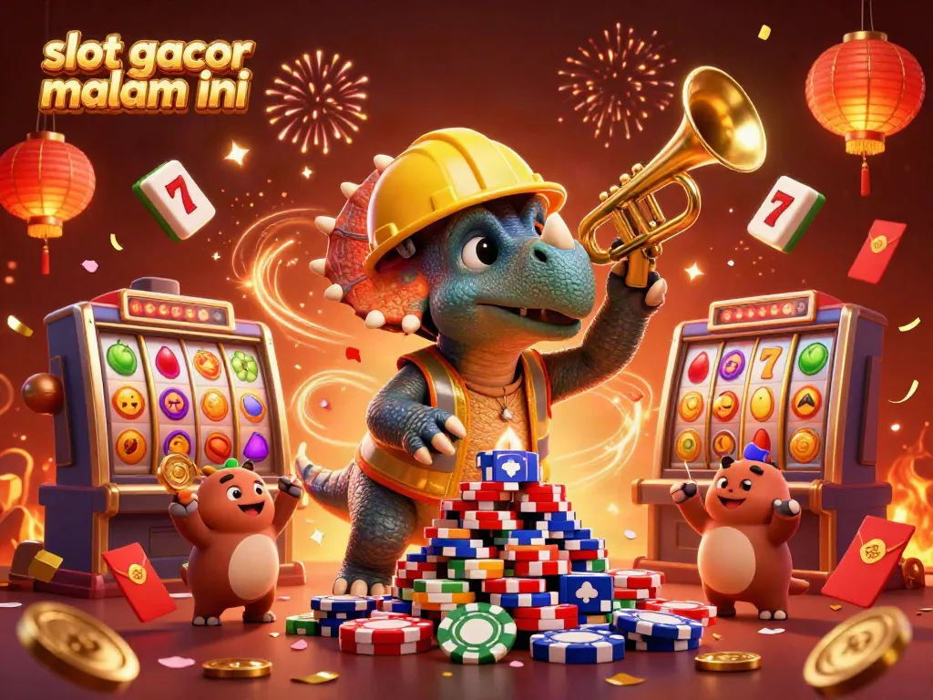 Memutar tambang slot gacor malam ini dengan triceratops membangun tumpukan chip poker di belakangnya.