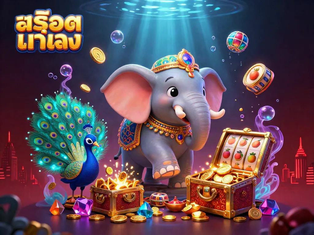 Experience the thrill of สล็อตแท้ตรง with a vibrant 3D illustration showcasing lively casino-themed elements.
