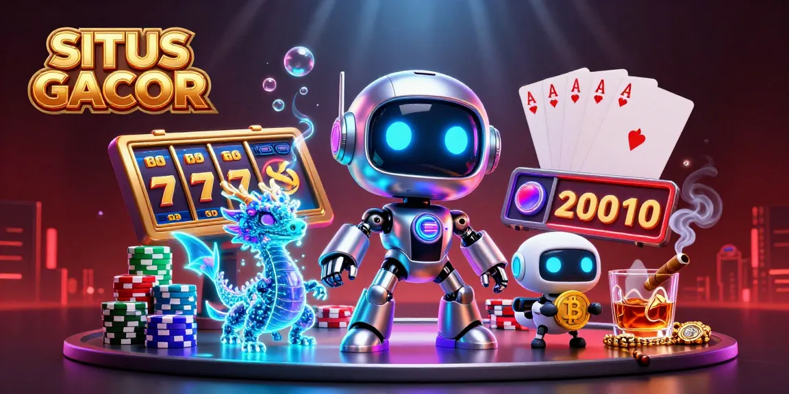 SITUS GACOR slots scene showcasing a futuristic robot and holographic elements with dynamic jackpot action.