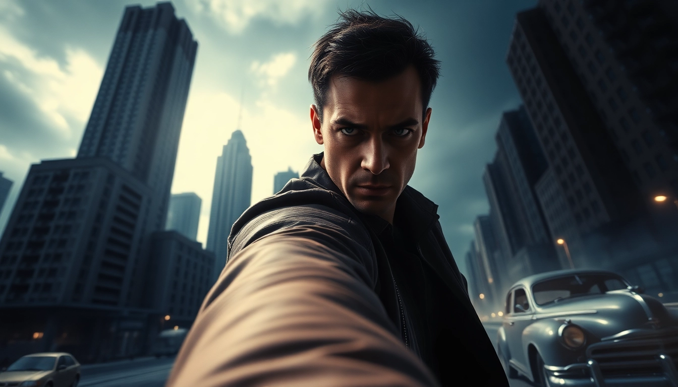 Exploring intense scenes similar to reacher series with a heroic protagonist in a dramatic urban setting.