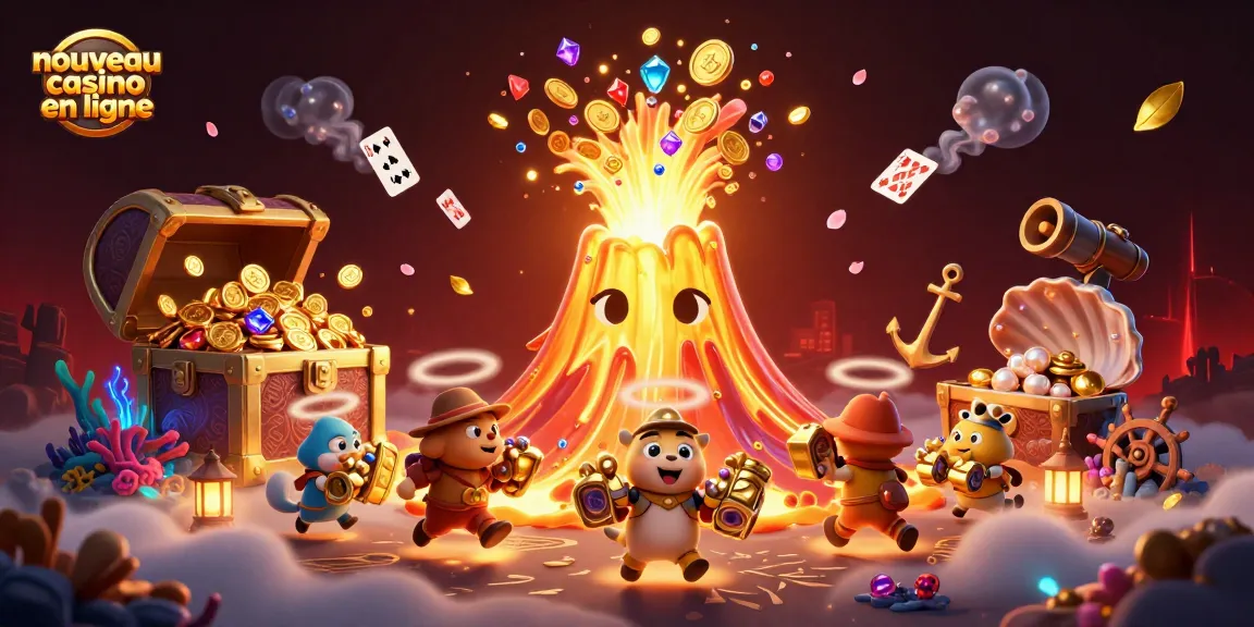 Scénario vibrant d'un nouveau casino en ligne avec un volcan doré et une abondance de trésors