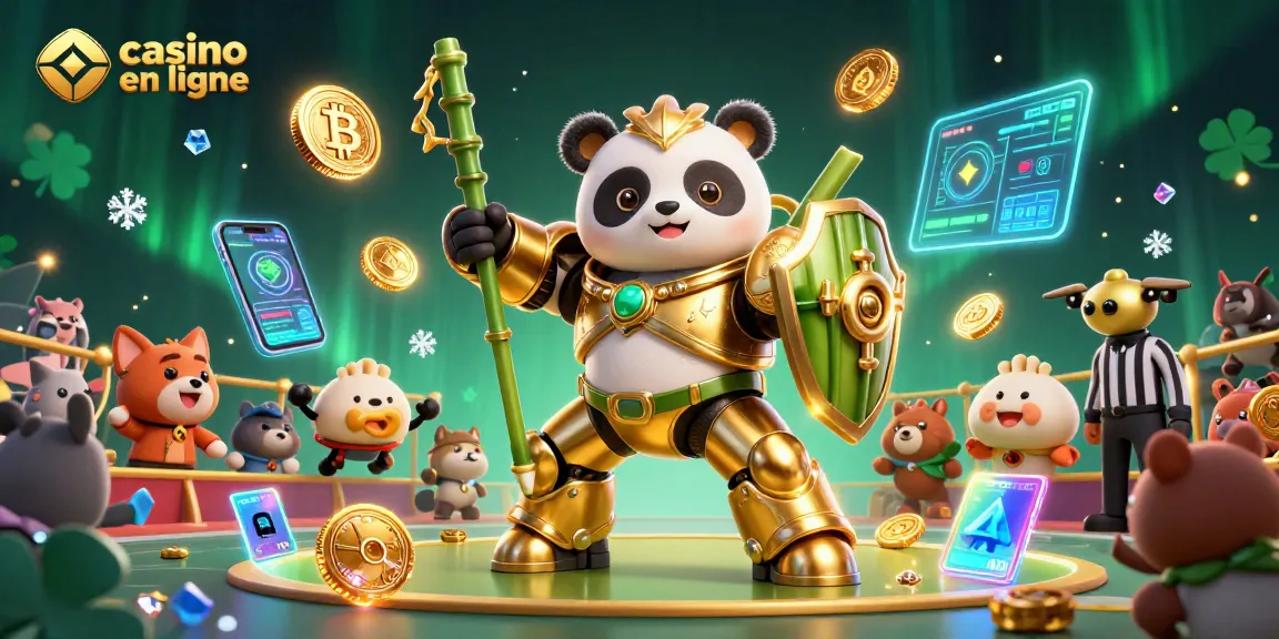 Plongée dans le monde du casino en ligne avec un panda doré et des éléments de jeu dynamiques.