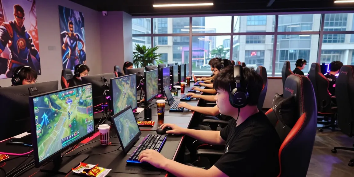 Intense gaming scene showing players engaged in cika4d competition with vibrant RGB lights.