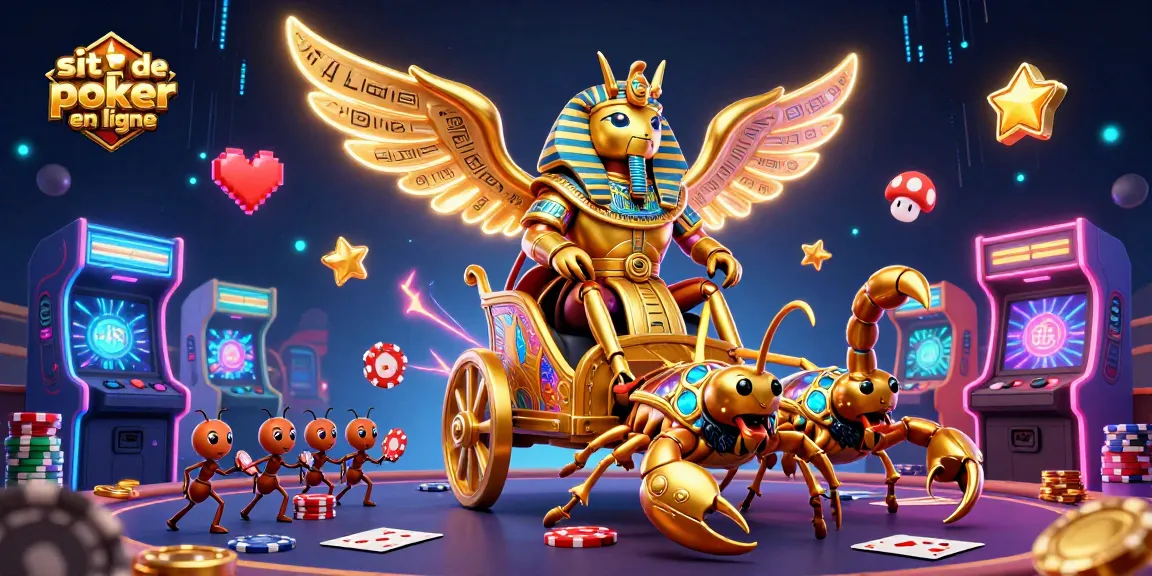 Jouez sur un site de poker en ligne avec des personnages animés et des éléments ludiques.