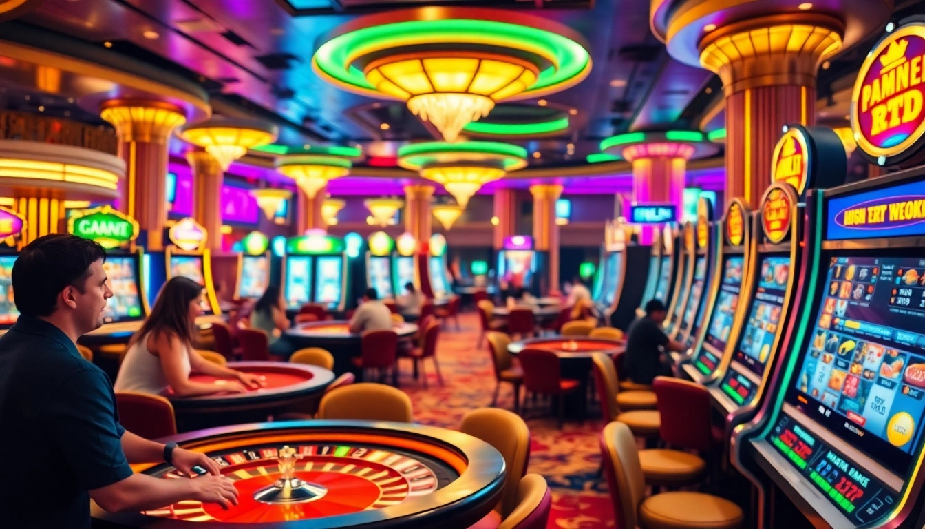 Experience high RTP Pragmatic Play excitement at a lively casino with vibrant slot machines.