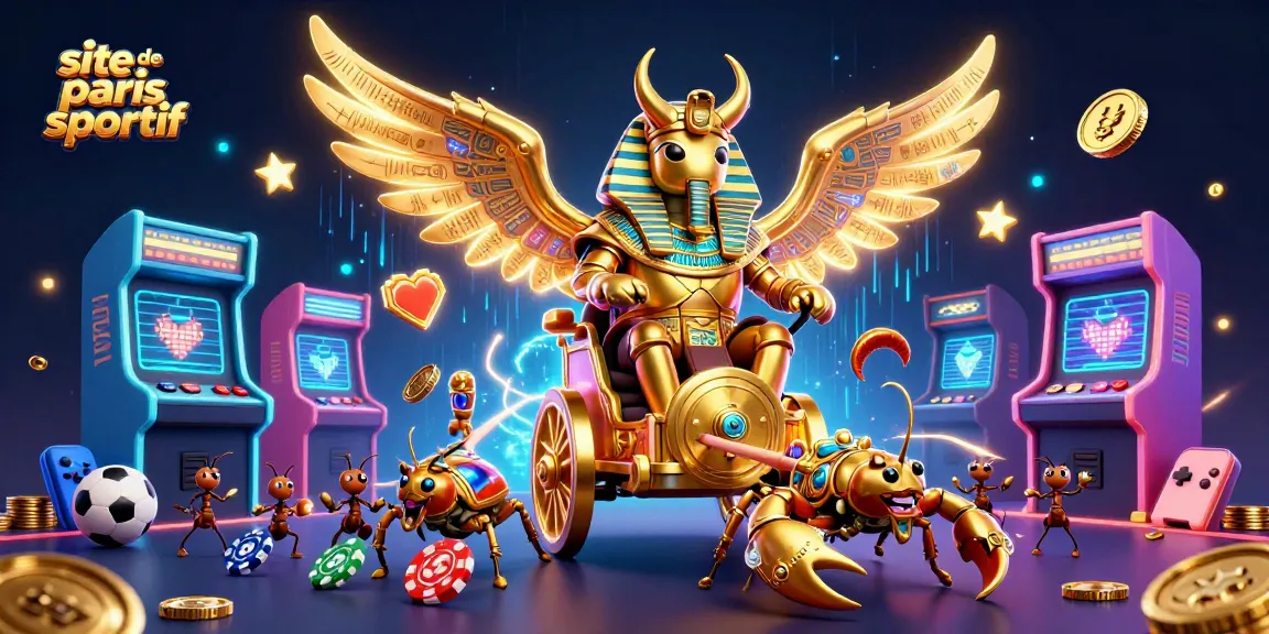 Venez découvrir le site de paris sportif avec des personnages dynamiques, des jetons de poker et des éléments sportifs.