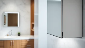 Besondere Details des sonni Spiegelschrank mit LED-Beleuchtung in einem eleganten Badezimmer.