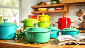 Find the best places where to buy Le Creuset in NZ, showcasing vibrant cookware in a cozy kitchen.