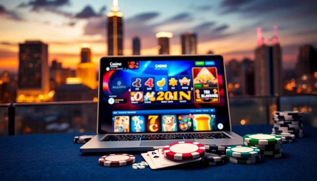 Engaging visual of Canada casinos online with vibrant gaming interface and city skyline enhancing the excitement.