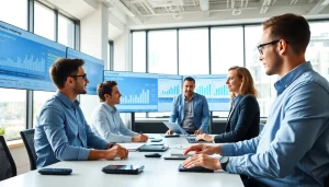 Team reviews competitor pricing strategies in a modern workspace.