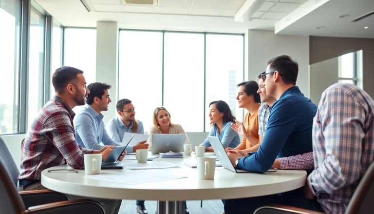 Engaged members of the southern california contractors association collaborating in a modern conference room.