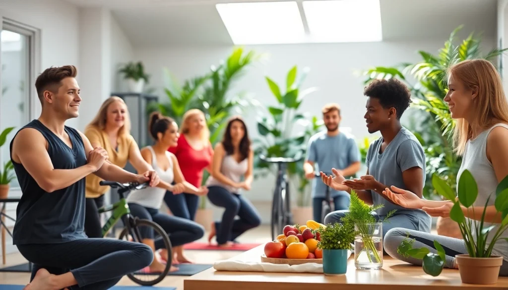 Showcasing healthspan through diverse individuals engaging in healthy activities like yoga and nutrition.