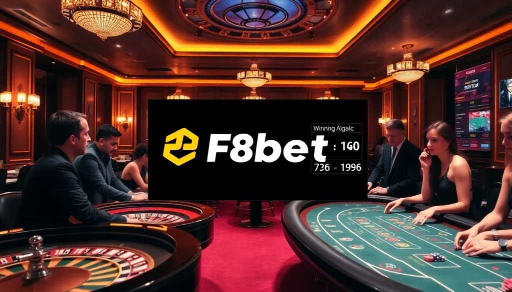 Players enjoying high-stakes games at F8bet's luxurious casino setting.