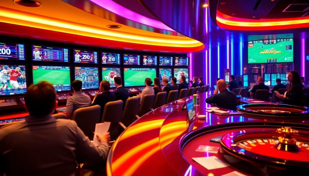 SboBet sports betting action at a luxurious casino setting with dynamic lighting.