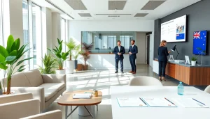 Migration agent Melbourne assisting clients in a modern office.