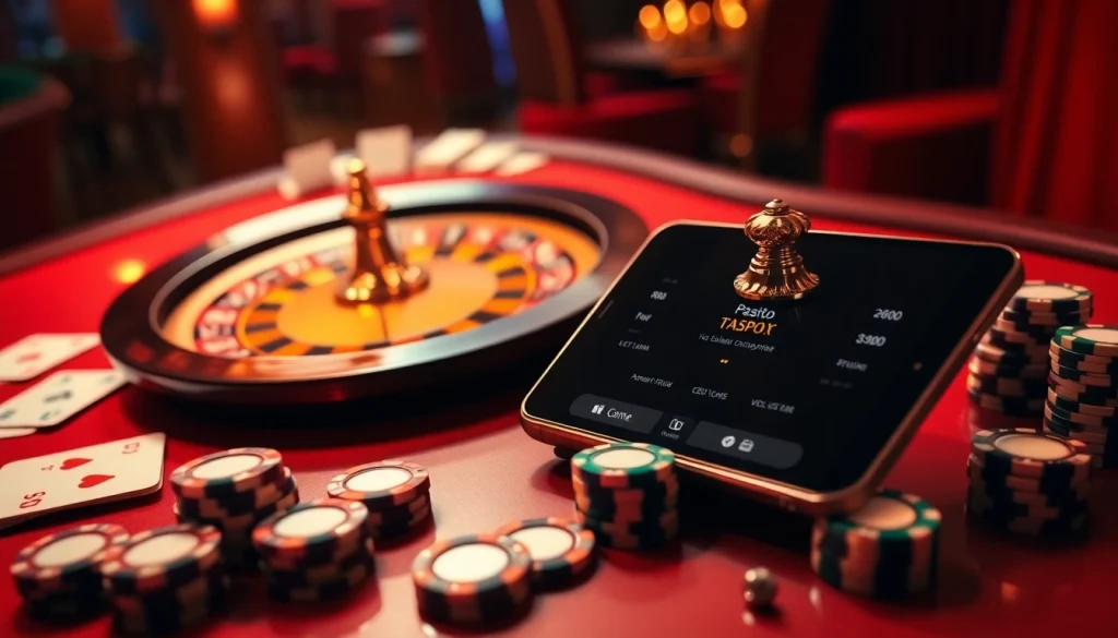 Experience the thrilling atmosphere of online gambling at https://taigo88.team/ with a luxurious casino scene.