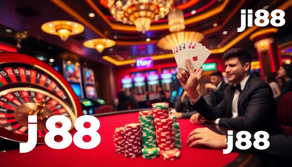 Experience the excitement of link vào j88 with players and vibrant games at a bustling casino.