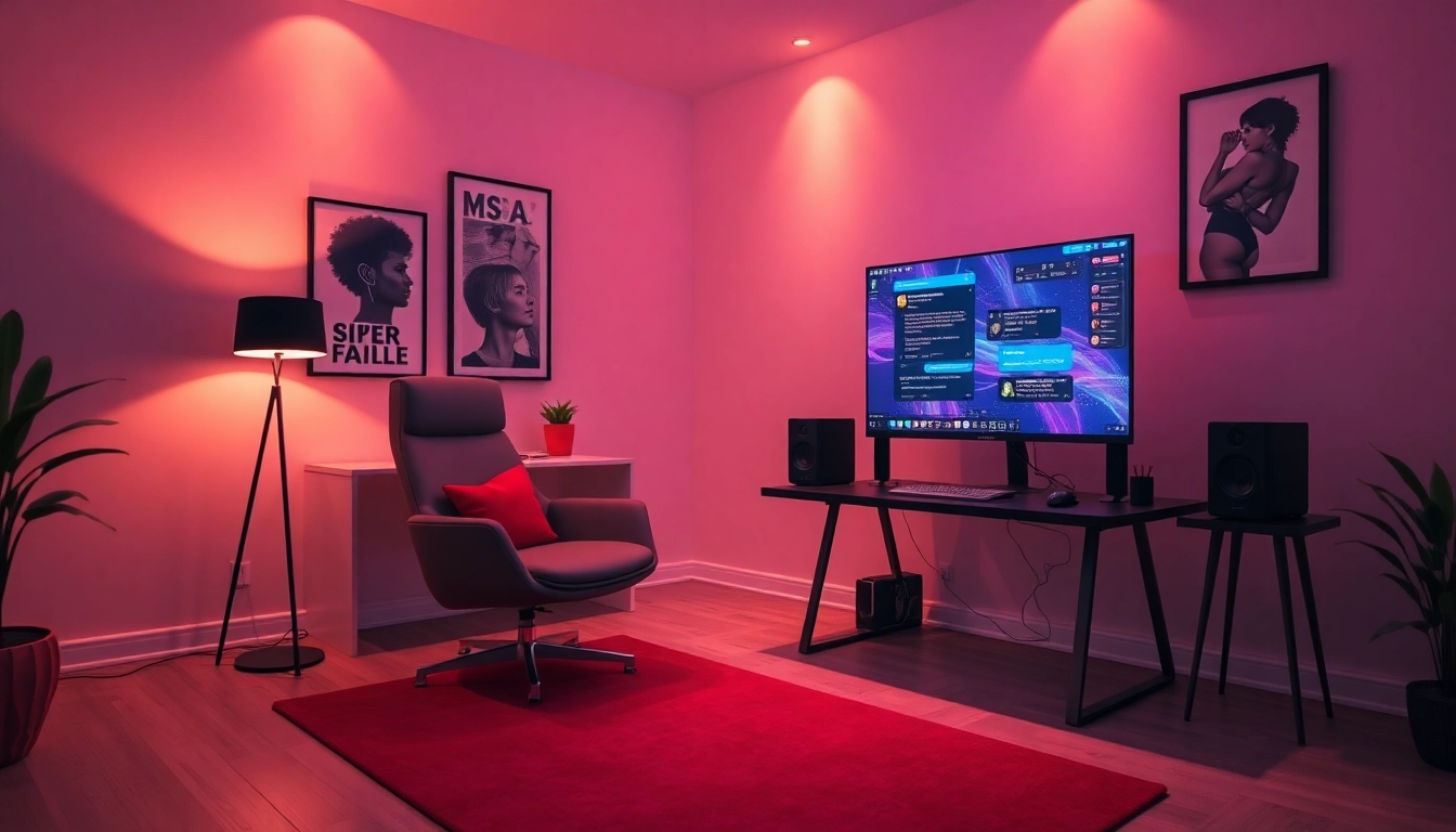 Engaging AI sex chat environment in a modern home office setting.