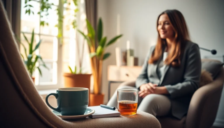 Mentally engaging discussion on depression symptoms in a calming therapy office.