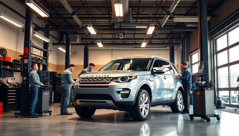 Delivering expert Land Rover Service in a modern workshop with skilled technicians at work.
