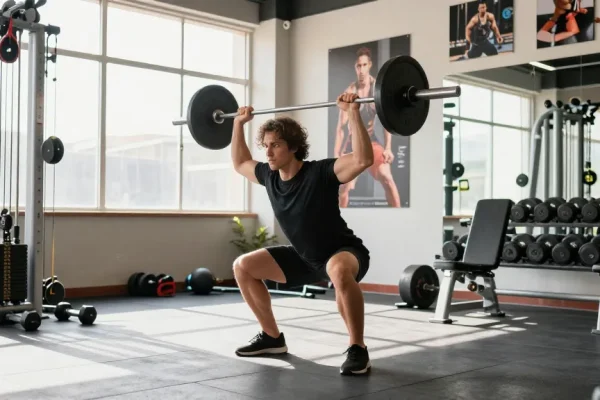Driada Medical Shop showcases fitness dedication with an athlete lifting weights in a bright gym.