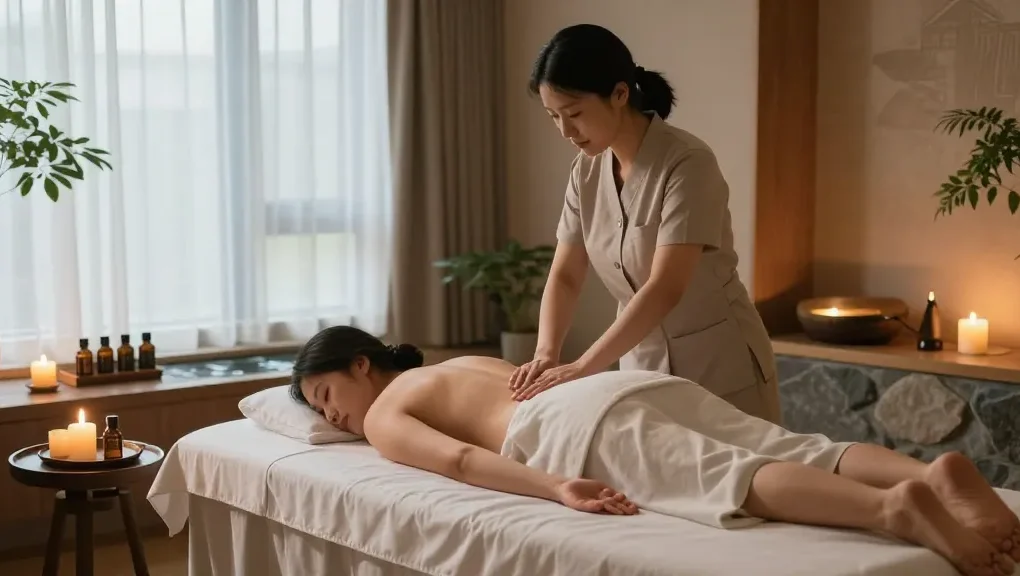 Relaxing 서울출장안마 therapy session in a serene spa environment with soft lighting and natural decor.