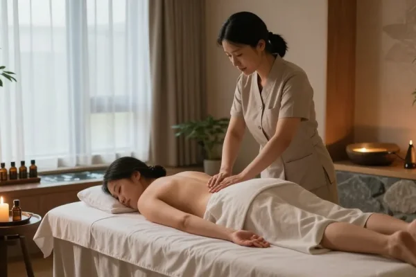 Relaxing 서울출장안마 therapy session in a serene spa environment with soft lighting and natural decor.