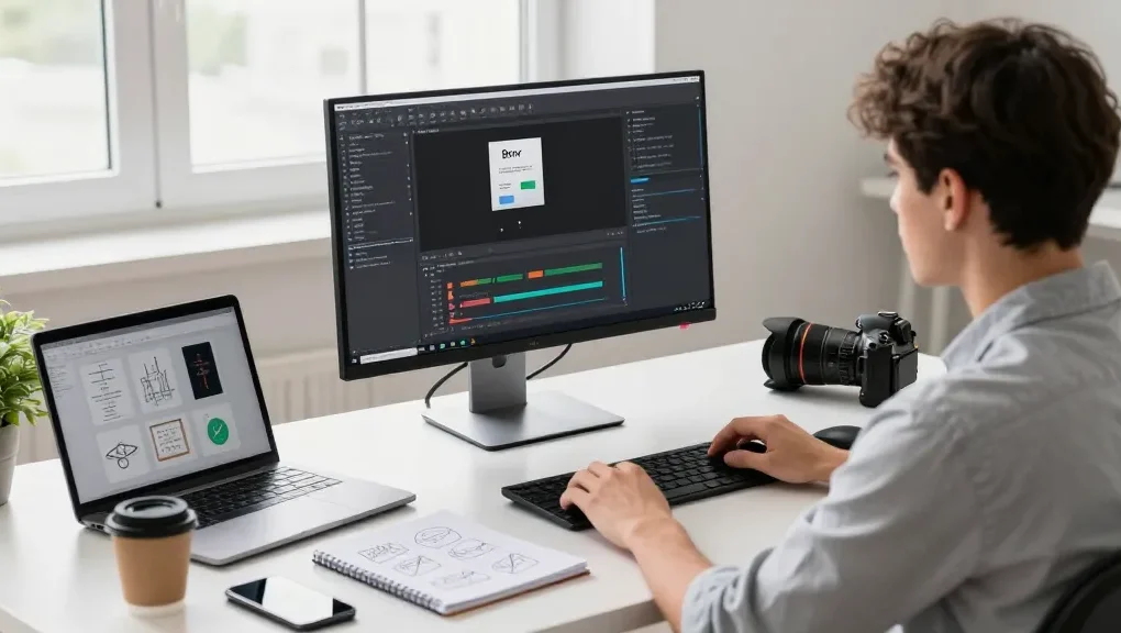 Developer utilizing 截图工具 in a modern workspace with bright, focused atmosphere.