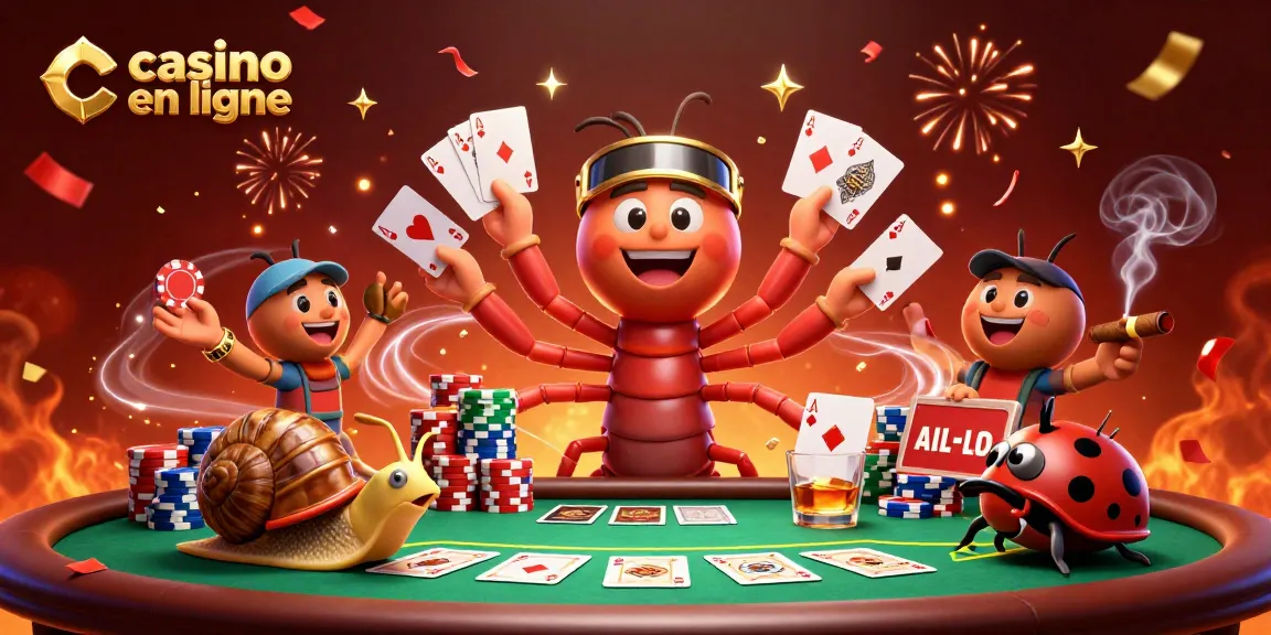 Casino en ligne : Un millipède dealer avec ses cartes et un escargot parieur au cœur de l'action